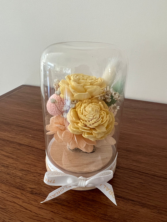 The Floral House, Preserved Flowers, Everlasting Flowers, Dried Flowers, Preserved Rose, Glass dome, yellow rose