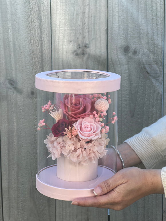 The Floral House, Preserved Flowers, Everlasting Flowers, Dried Flowers, Preserved Rose, pink rose, pink box, paper dome box