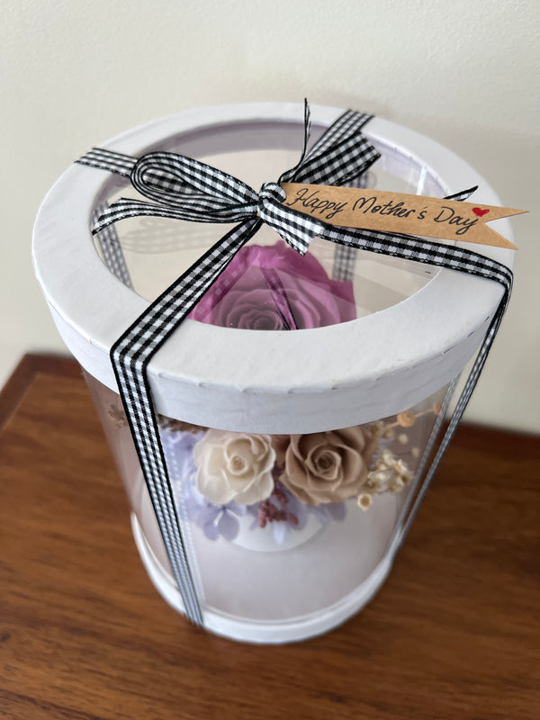 The Floral House, Preserved Flowers, Everlasting Flowers, Dried Flowers, Preserved Rose, pink rose, white rose, paper dome box